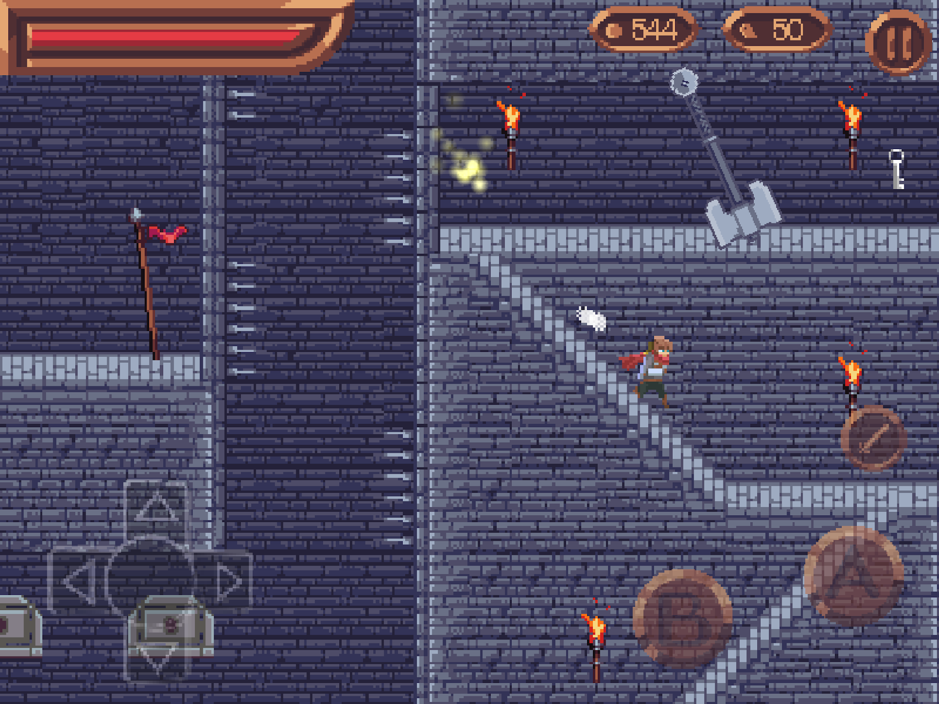 Widok interfejsu z wirtualnym joystickiem i przyciskami akcji