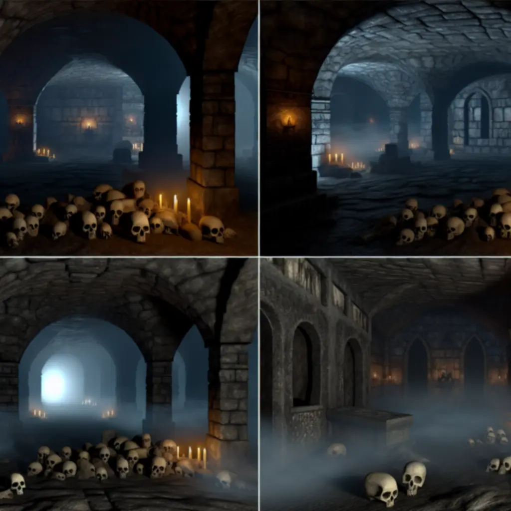 Katakumby w świecie Unbroken Soul spowite mgłą i cieniami.