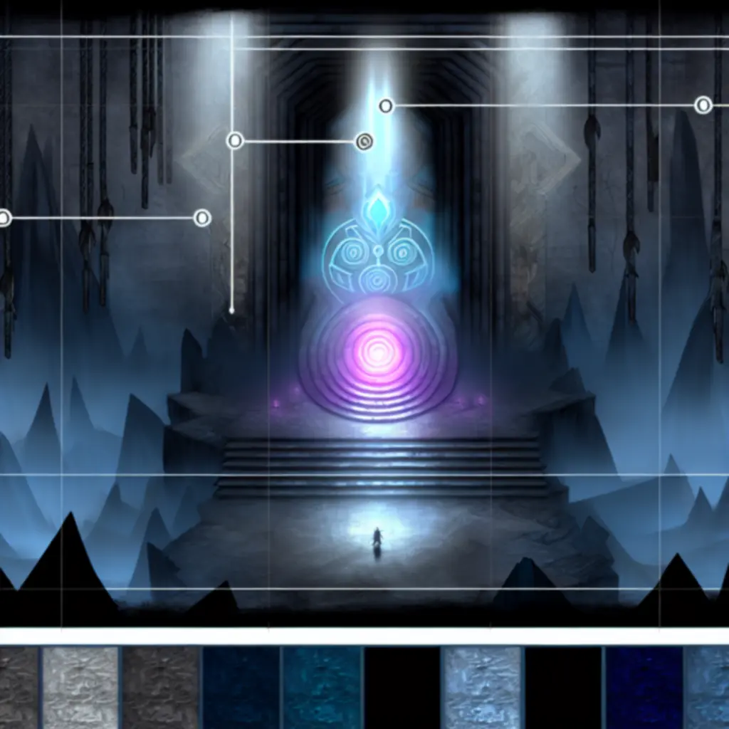 Mroczny klimat Unbroken Soul z symbolem postępu i poziomów